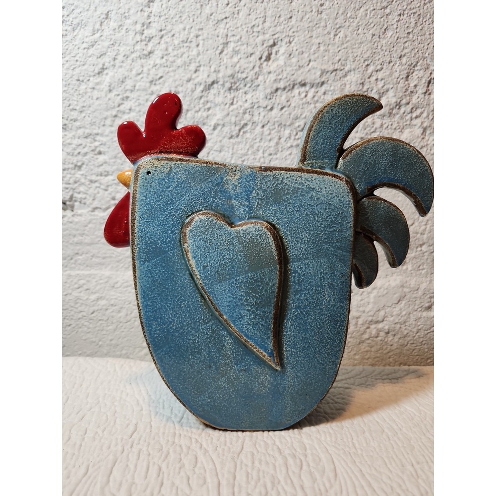 Large Multi Colored Ceramic Rooster. Vintage Farmhouse Decor